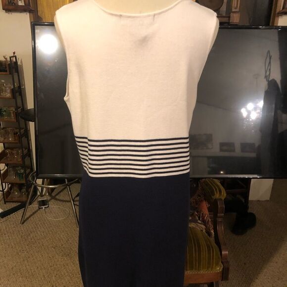 Jessica Holbrook Easy Care Navy Blue & White Striped Sleeveless Sweater Dress Si - Picture 15 of 16